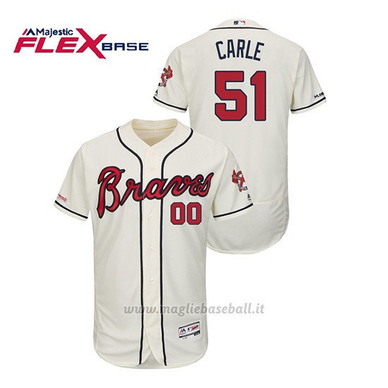 Maglia Baseball Uomo Atlanta Braves Shane Carle 150th Aniversario Patch Autentico Flex Base Crema